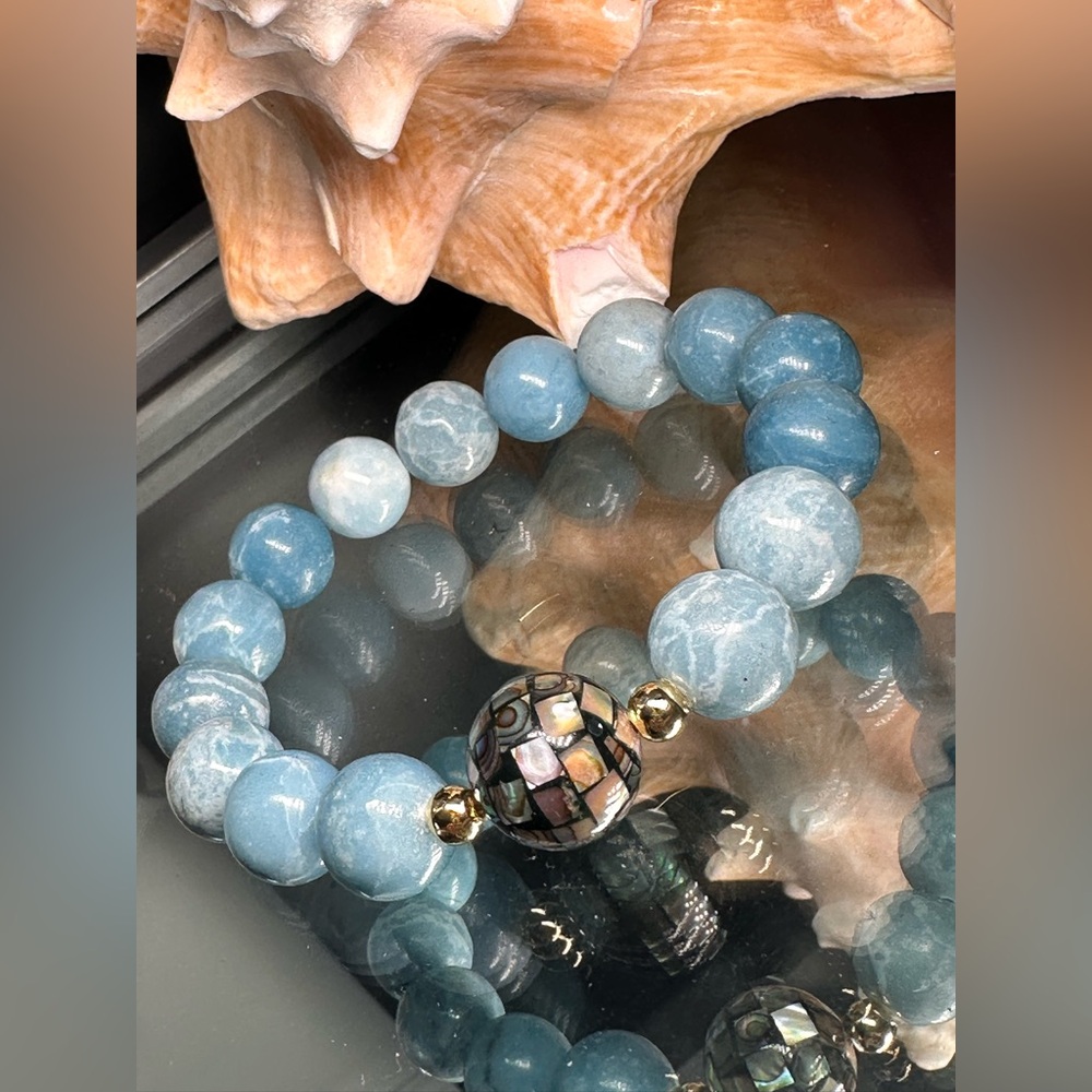 LARIMAR+ ABALONE NATURAL STONES BRACELET size 7” - Picture 7 of 11